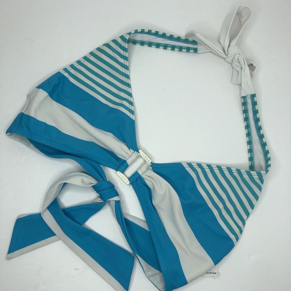Lauren Ralph Lauren Women's 12 Blue White Striped Halter Bathing Suit Swim‎ Top